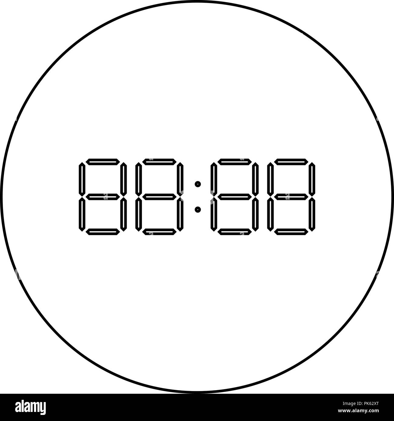 Digital Clock Face Symbol Farbe Schwarz im runden Kreis Umrisse Vektor I Stock Vektor