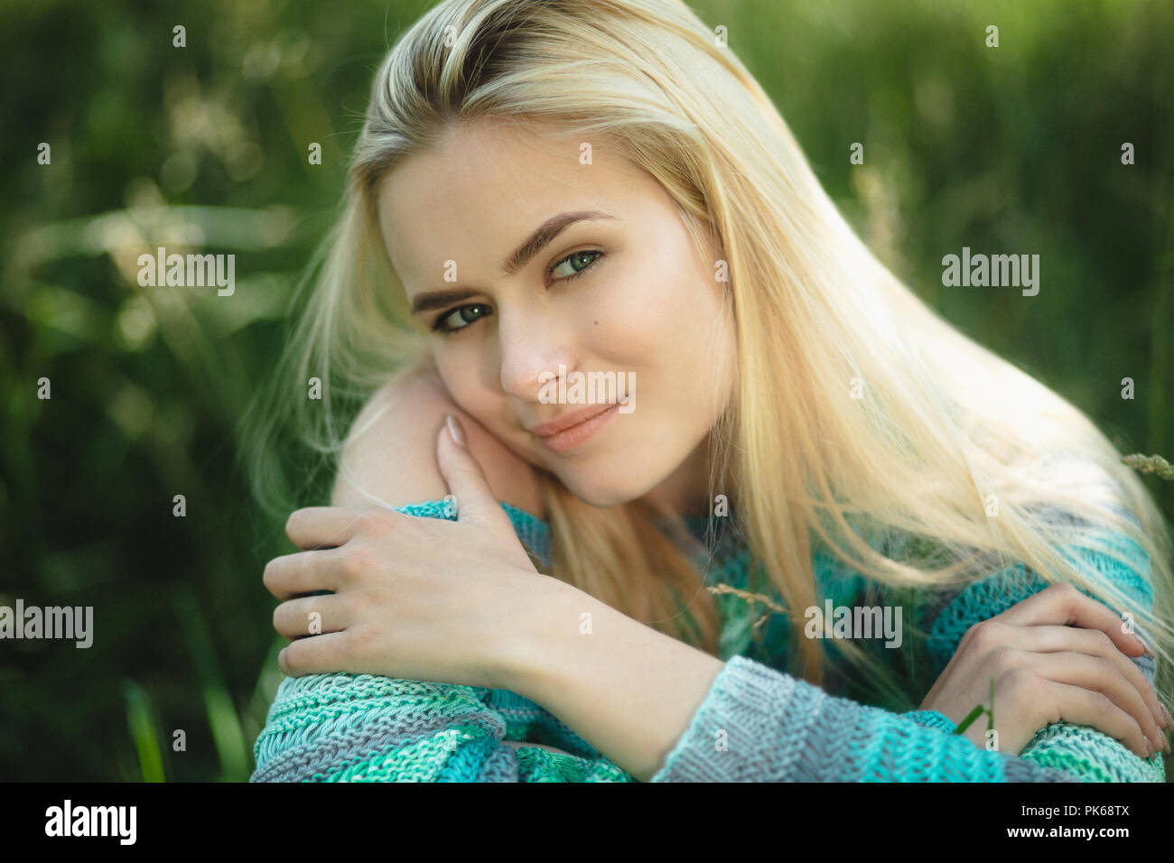 Close up Portrait von blonde Frau. Stockfoto