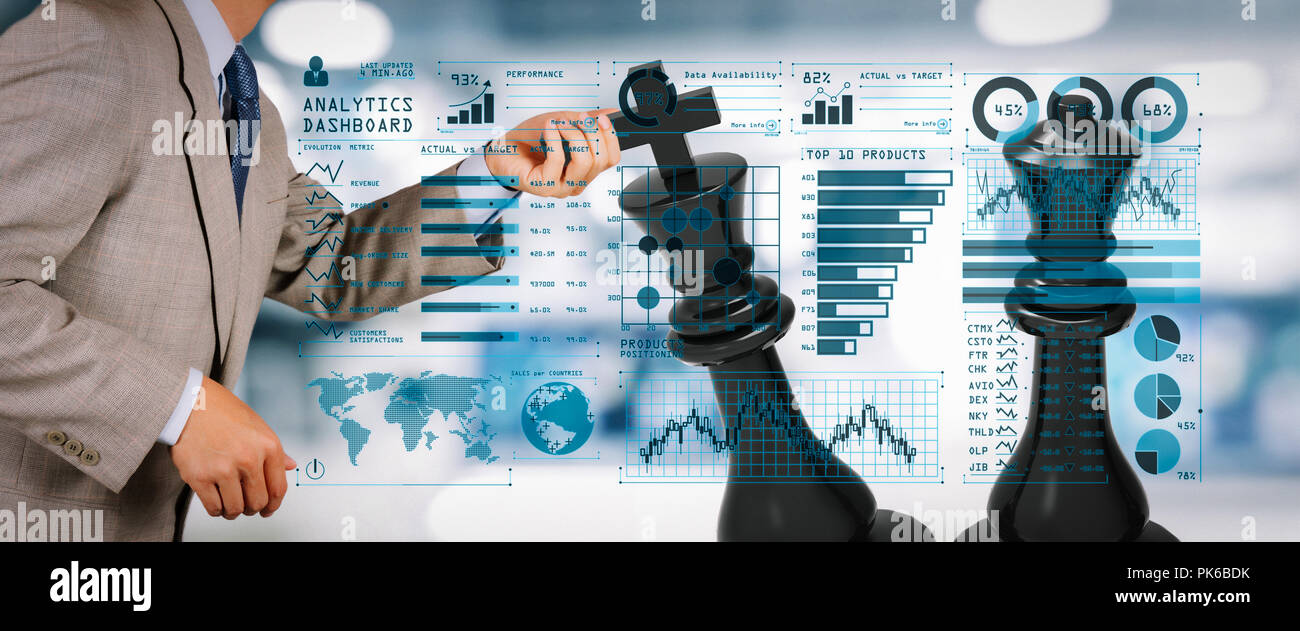 Intelligence (BI) und Business Analytics (BA) mit Key Performance Indicators (KPI) Dashboard Konzept. Geschäftsdokumente auf Office Tabelle mit Smart ph Stockfoto