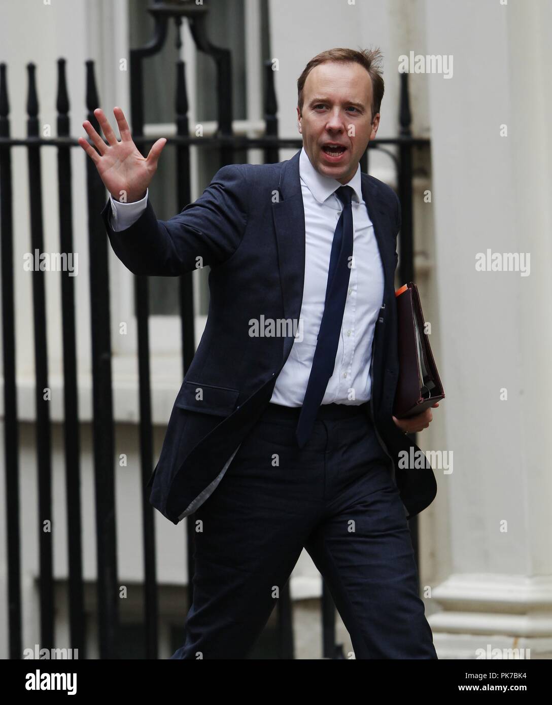 London, UK, 11. Sep 2018. Matt Hancock MP Staatssekretär für Gesundheit und soziale Fürsorge kommt in Downing Street für die wöchentliche Kabinettssitzung Credit: WFPA/Alamy leben Nachrichten Stockfoto