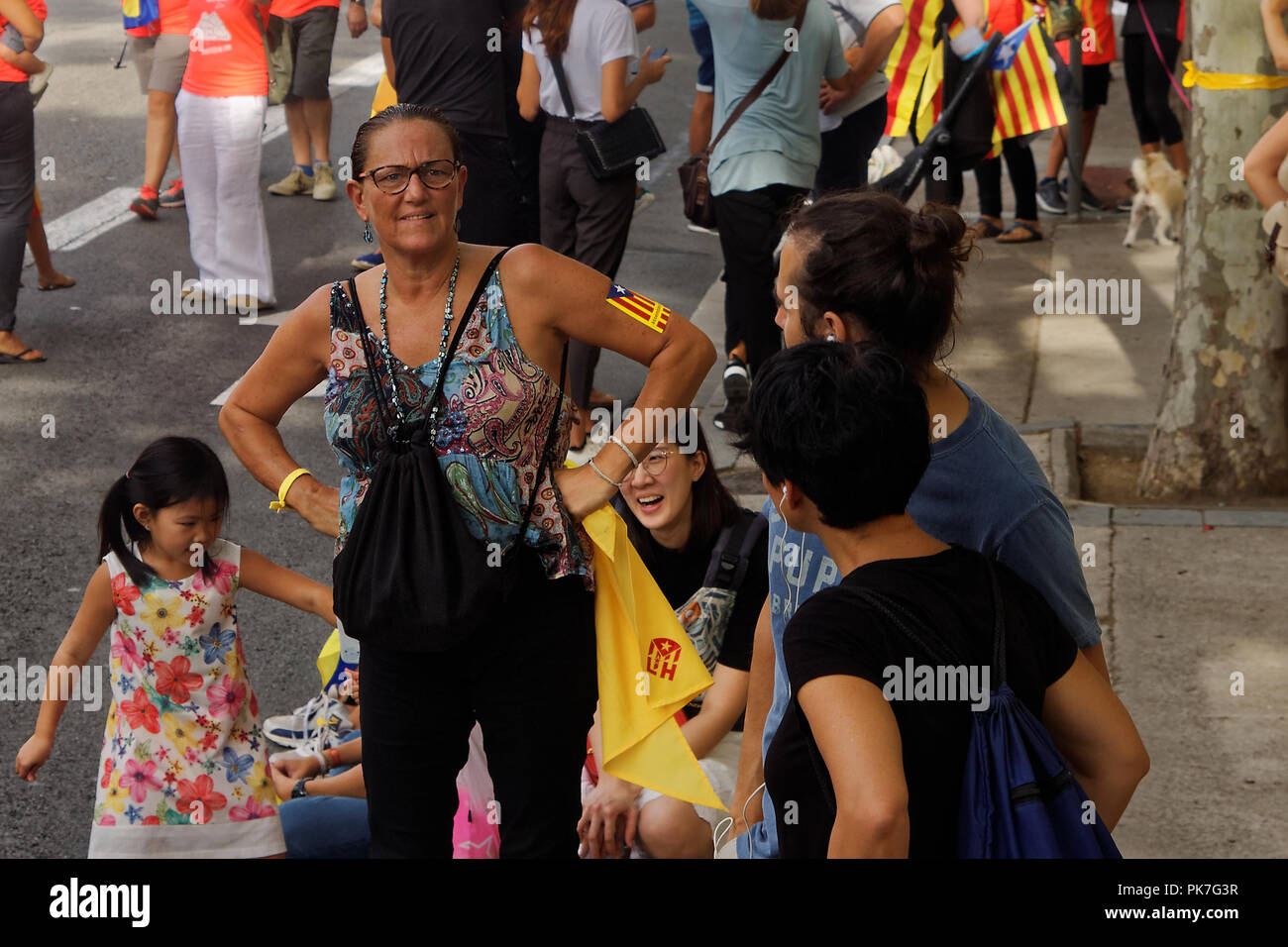 Barcelona, Katalonien, Spanien. 11. September 2018. Während der nationalen Feiertag von Catalunya, Iada, über 500000 Sezessionisten für ein unabhängiges Katalonien Diagonal Sreet in Barcelona gezeigt, wehenden Fahnen oder Banner Stockfoto