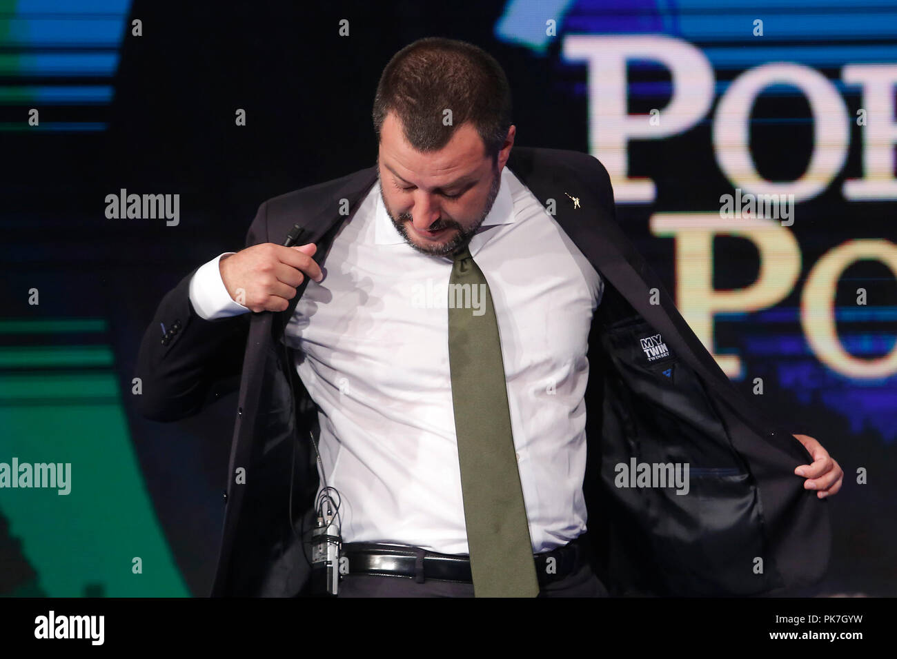 Matteo Salvini Roma 11/09/2018. Trasmissione tv Porta a Porta Rom 9.September 2018. Der italienische Minister für innere Angelegenheiten. zu Gast bei der TV-Show Porta a Porta Foto Samantha Zucchi Insidefoto Stockfoto