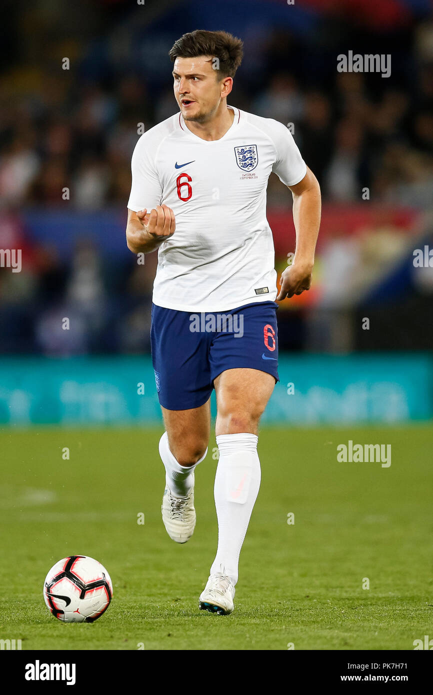 Harry Maguire von England während der internationalen Freundschaftsspiel zwischen England und in der Schweiz an King Power Stadion am 11. September 2018 in Leicester, England. (Foto von Daniel Chesterton/phcimages.com) Stockfoto