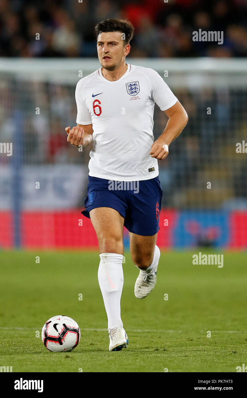 Harry Maguire von England während der internationalen Freundschaftsspiel zwischen England und in der Schweiz an King Power Stadion am 11. September 2018 in Leicester, England. (Foto von Daniel Chesterton/phcimages.com) Stockfoto