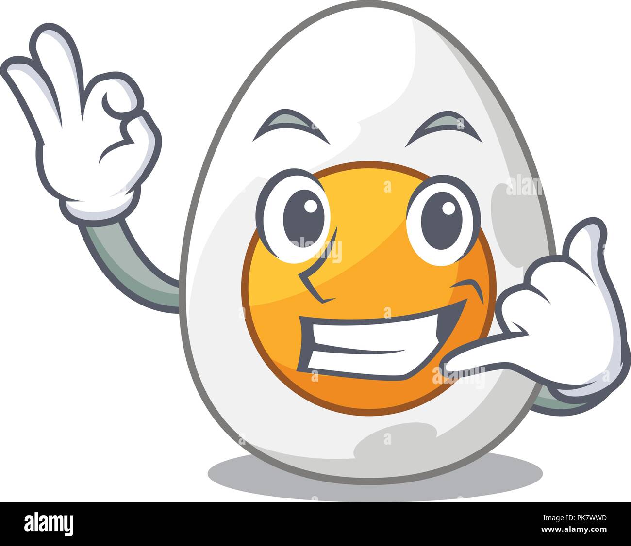 Rufen Sie mich an frisch gekochtes Ei isoliert auf Maskottchen Karikatur Stock Vektor