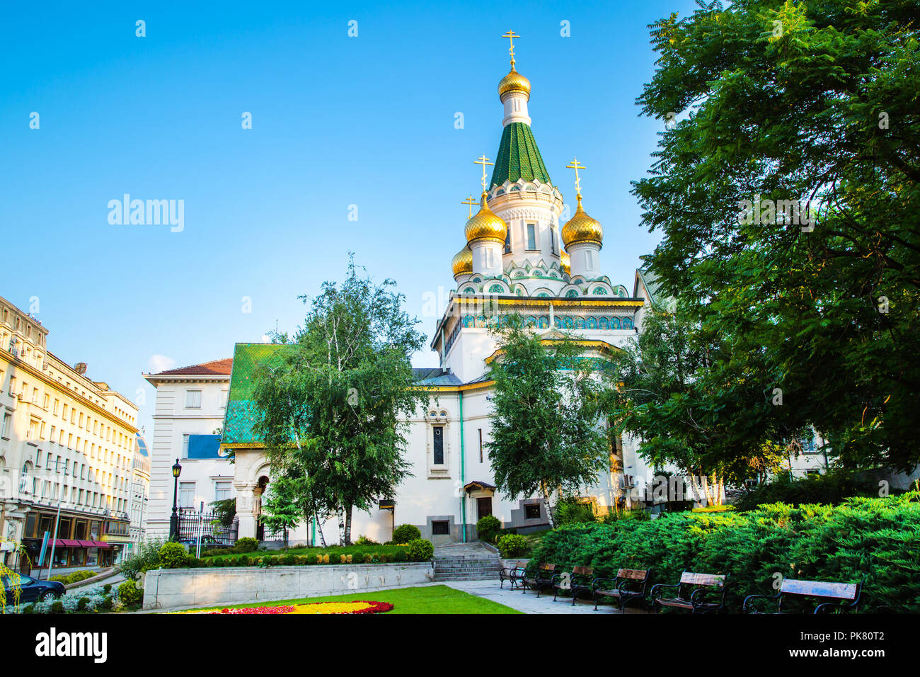 Die russische St. Nikolaus Kirche im Zentrum der Stadt Sofia, Hauptstadt von Bulgarien Stockfoto