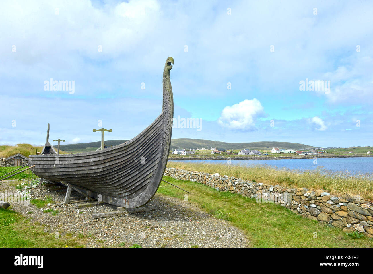 Replica viking Boot im Haroldswick auf der Insel Unst in der Shetland Inseln Stockfoto