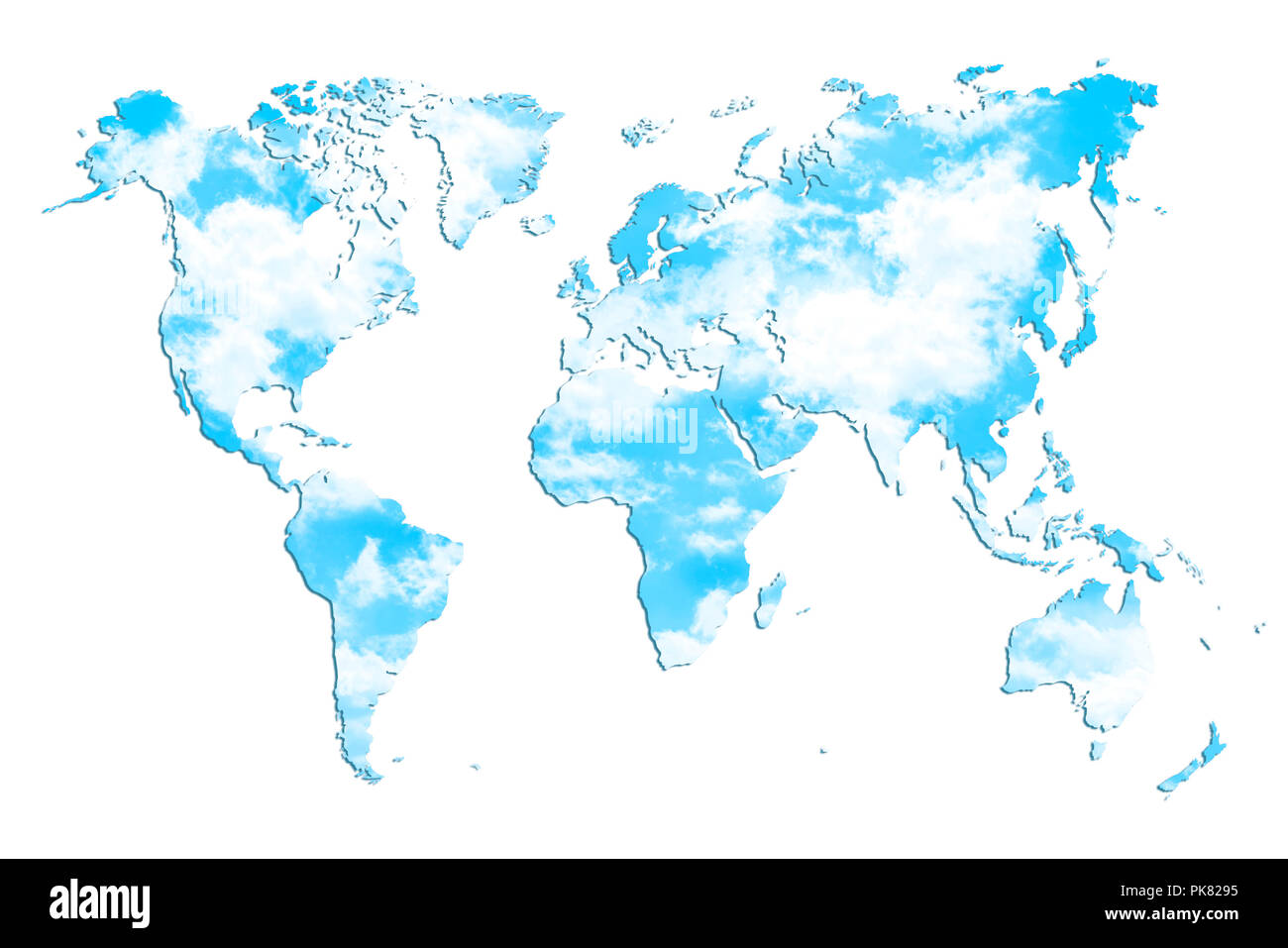 Weltkarte geformte Wolken im blauen Himmel. Stockfoto