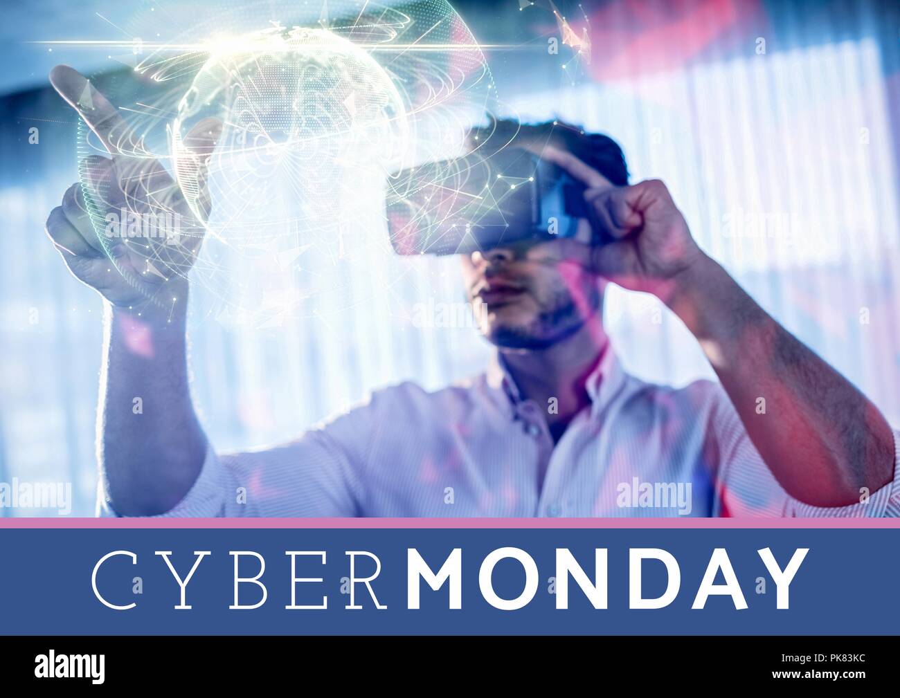 Cyber Monday Verkauf Mann mit Augmented Reality Stockfoto