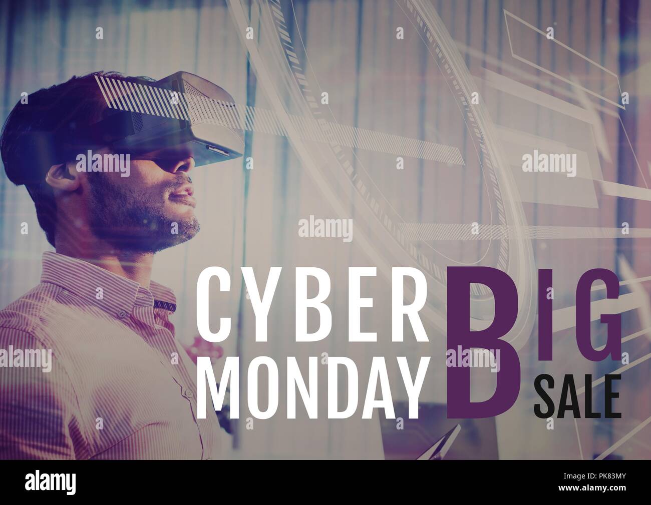Cyber Monday Verkauf Mann mit Augmented Reality Stockfoto