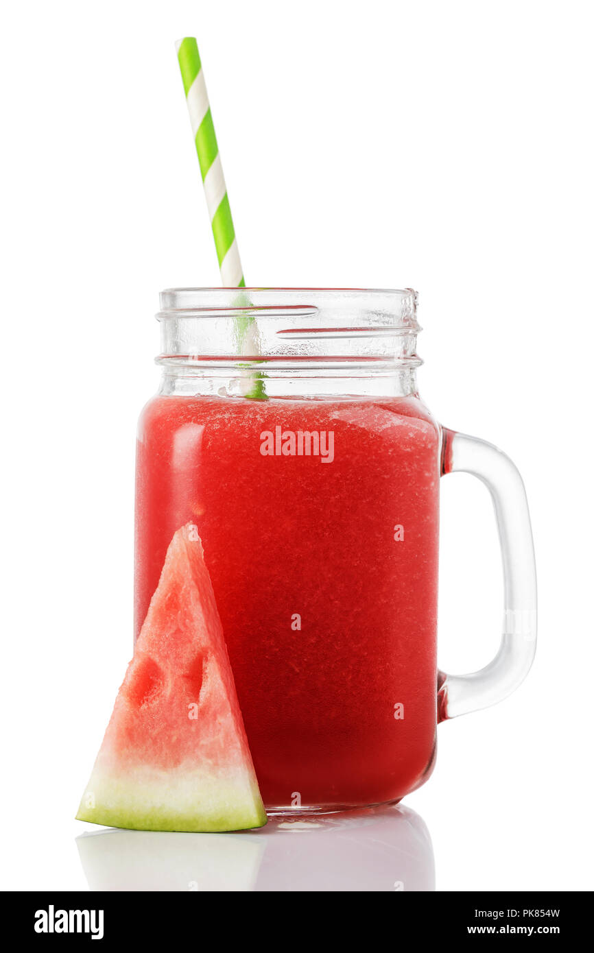 Smoothies von Reife Wassermelone in einem Glas. Trinken isoliert auf weißem Hintergrund Stockfoto