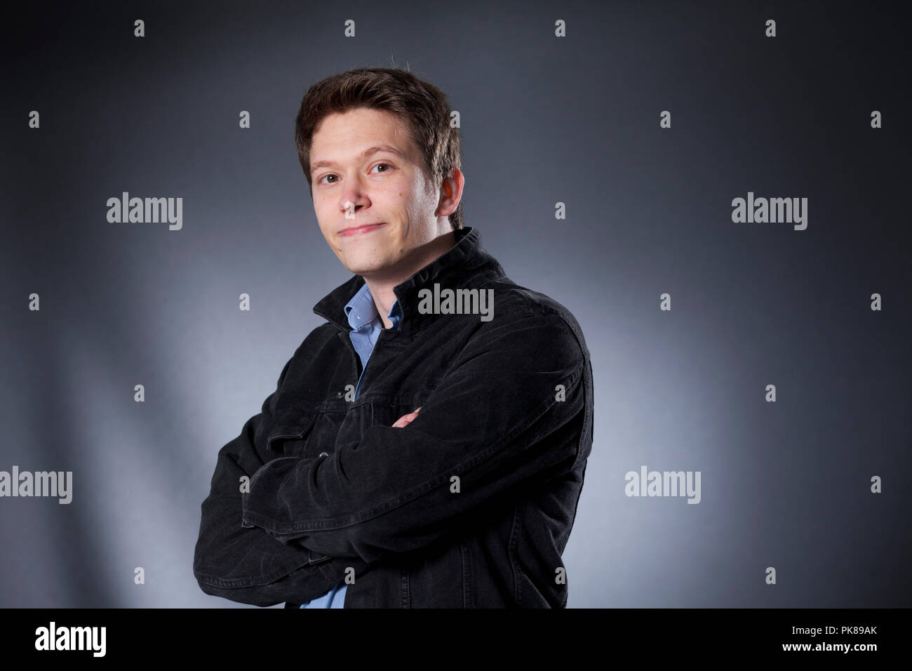 John foxwell ist Doktorand aus der Abteilung für Englisch und sie hörten die Stimme Projekt an der Universität von Durham. Dargestellt an der Edinburgh International Book Festival. Edinburgh, Schottland. Bild von Gary Doak/Alamy Stockfoto