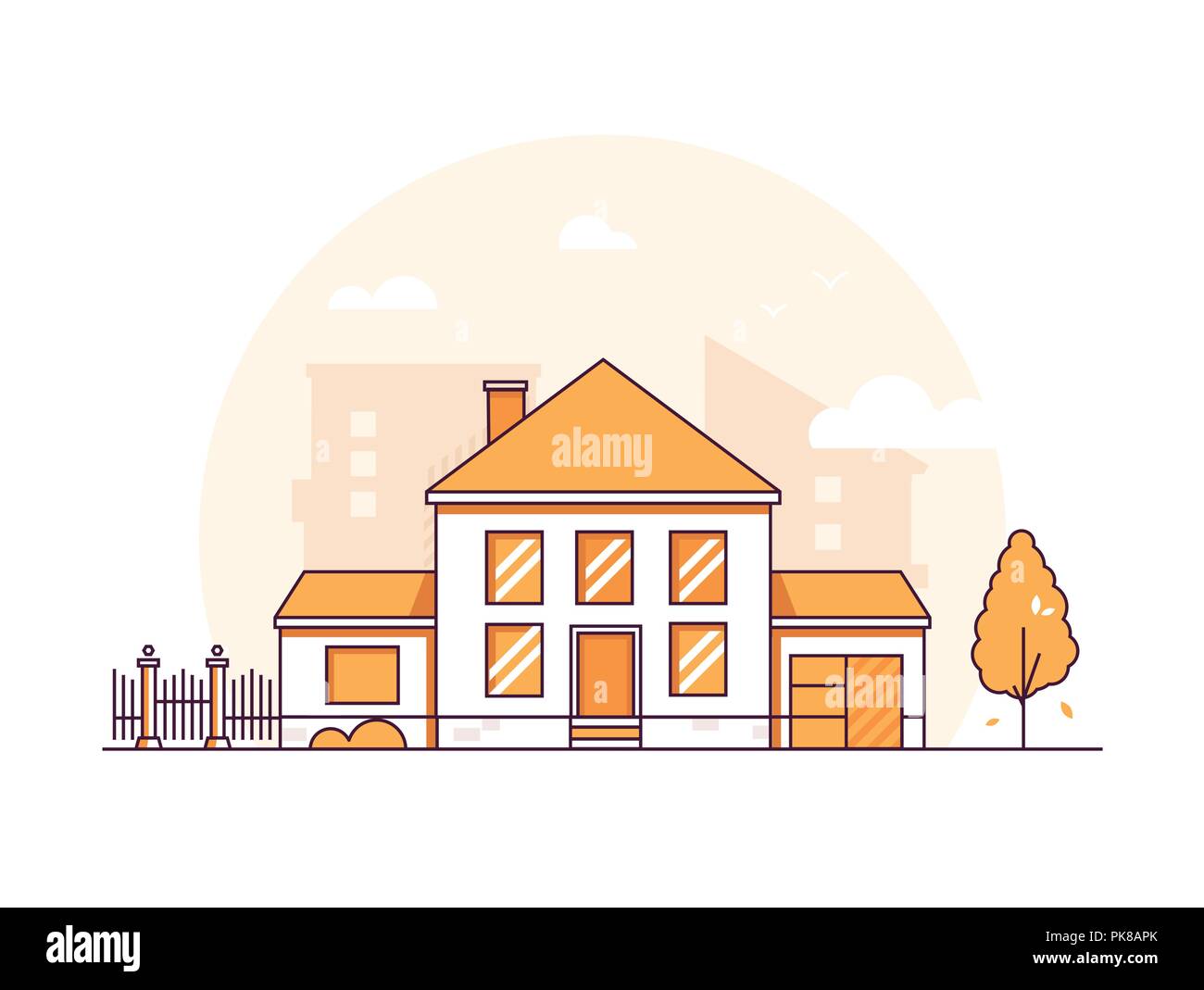 Ferienhaus Haus - Moderne thin line Design Vector Illustration Stock Vektor