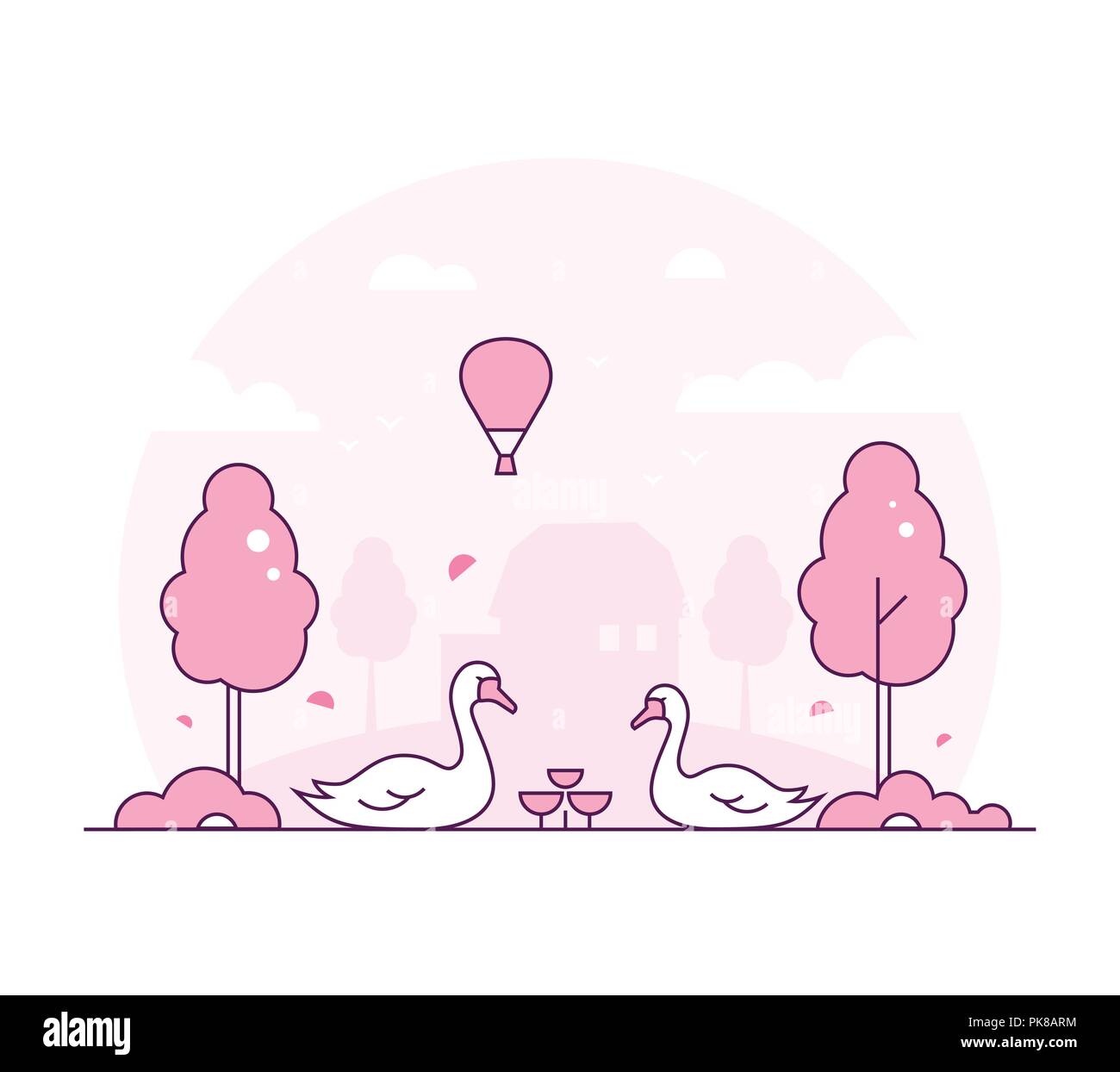 Ländliche Landschaft - dünne Linie Design Vector Illustration Stock Vektor