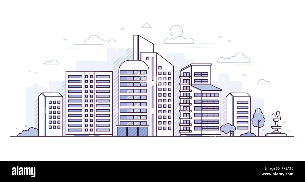 Moderne Stadt - dünne Linie Design Vector Illustration Stock Vektor