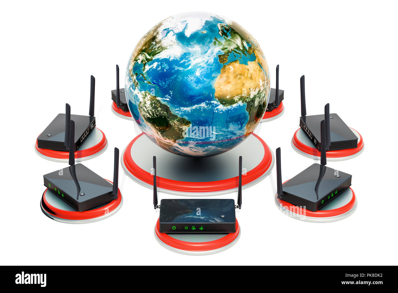 Kommunikation, Netzwerk und Internet Konzept. 3D-Rendering auf weißem Hintergrund Stockfoto