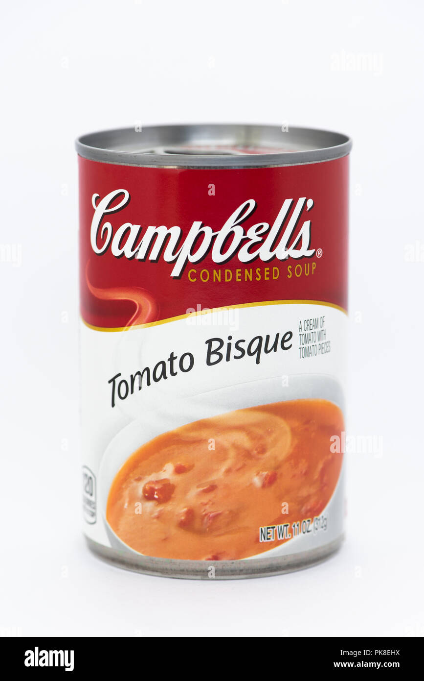 Eine Dose Campbell's Tomato Soup Bisque Stockfoto