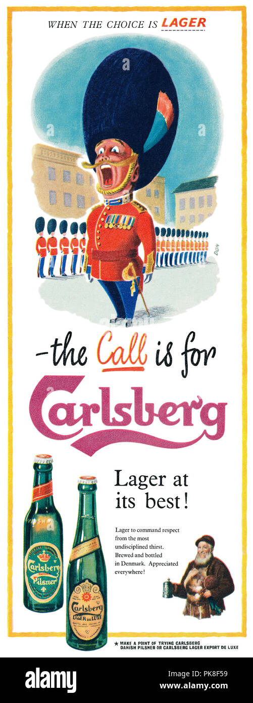 1955 britischen Werbung für Carlsberg Bier. Stockfoto
