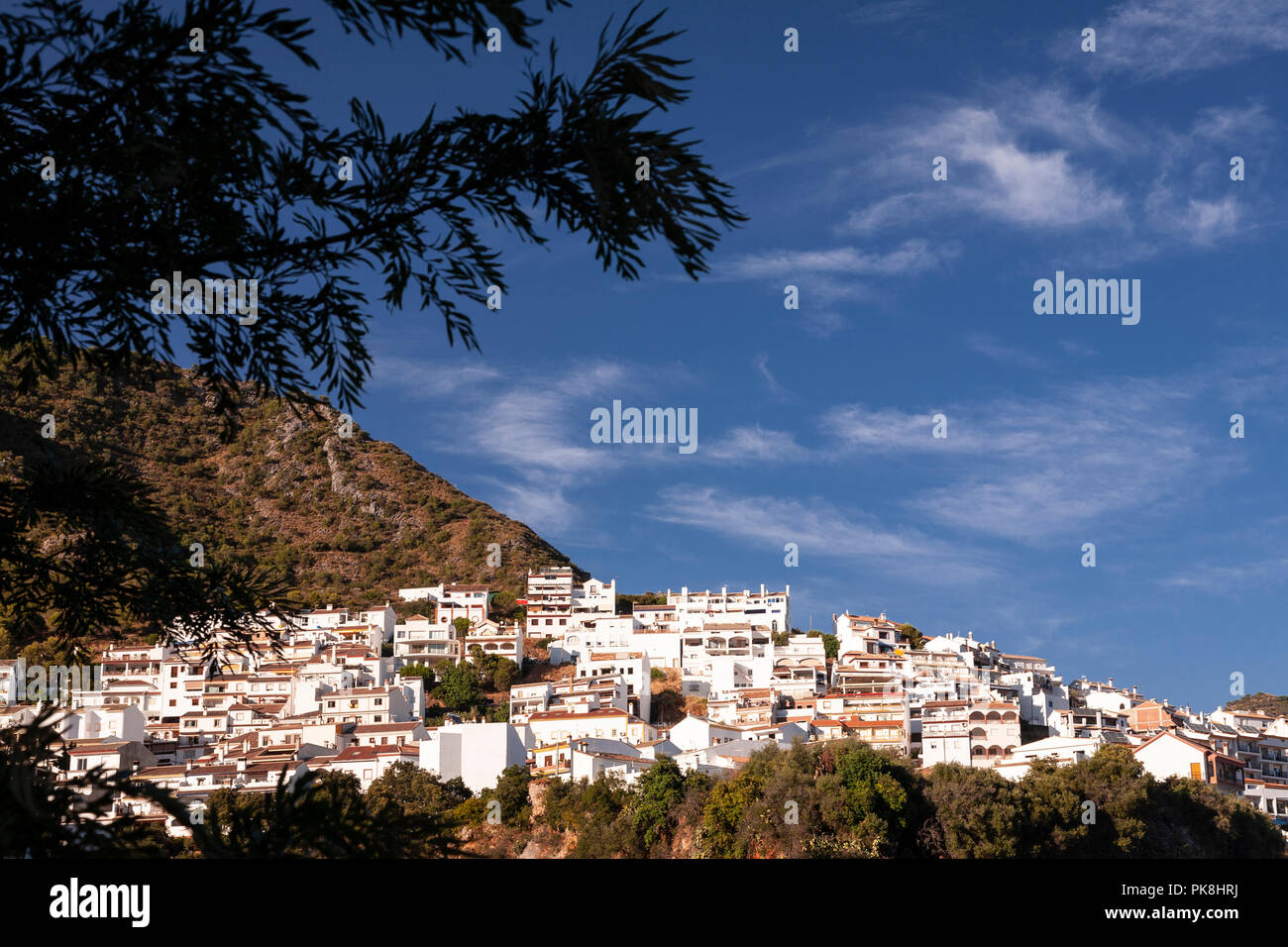 Die weiß getünchten Dorf Ojen im südlichen Spanien an einem sonnigen Sommer Stockfoto
