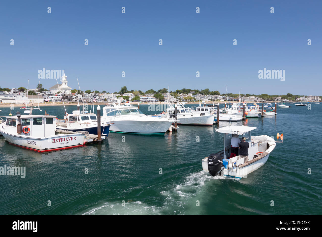 Boote angedockt an MacMillan Pier in Provincetown, Massachusetts, Cape Cod, USA. Stockfoto