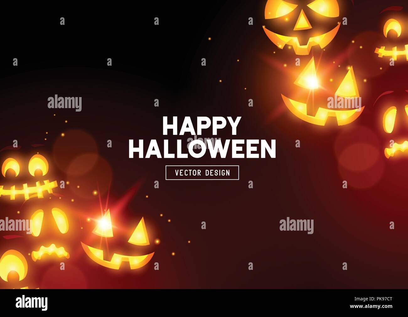 Halloween Kürbis unheimlich Gesichter, die im Dunkeln leuchten. Vector Hintergrund. Stock Vektor