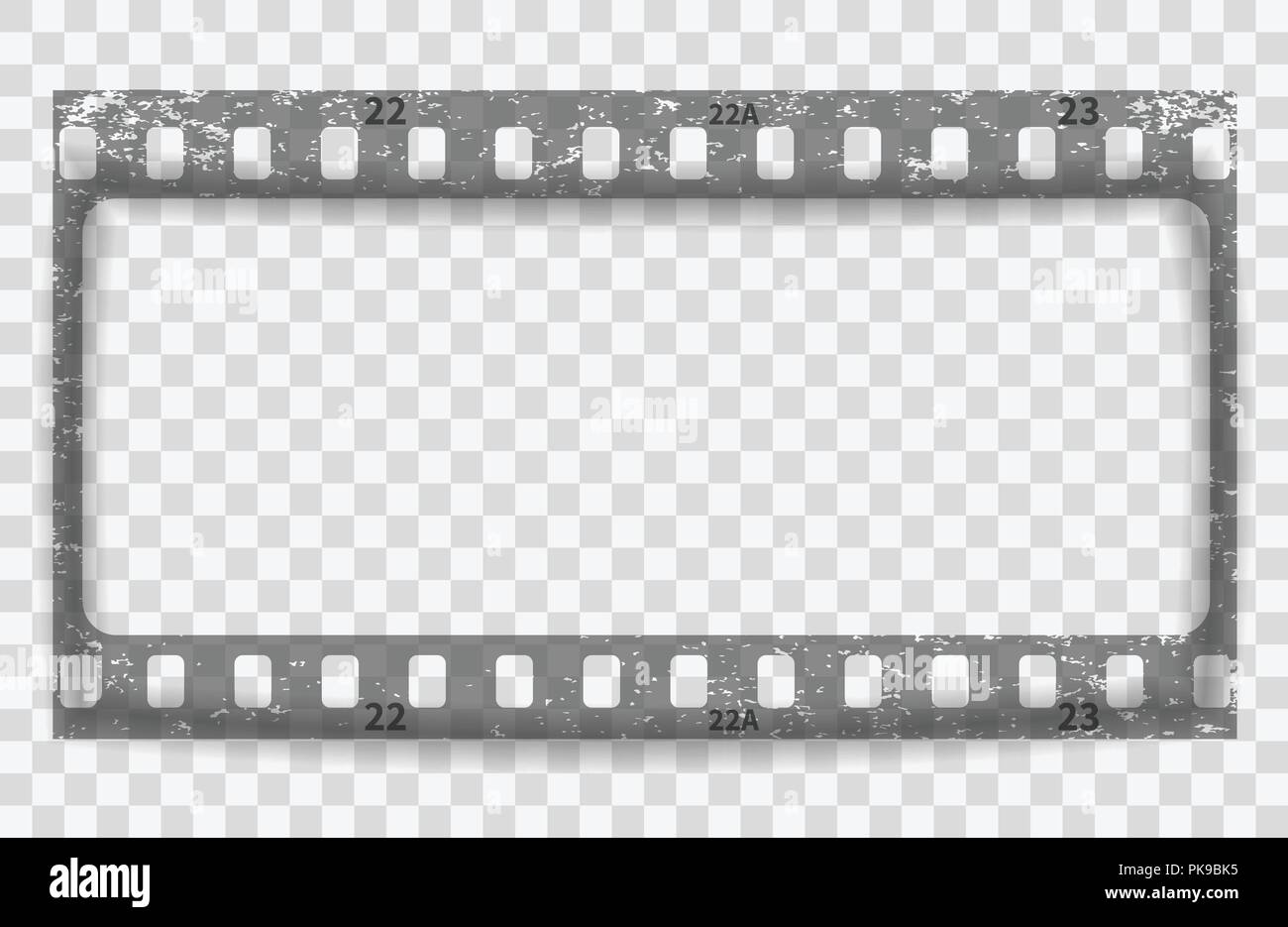 Grau grunge Filmstreifen mit Schatten auf Karierter Hintergrund verkratzt. Vektor. Stock Vektor