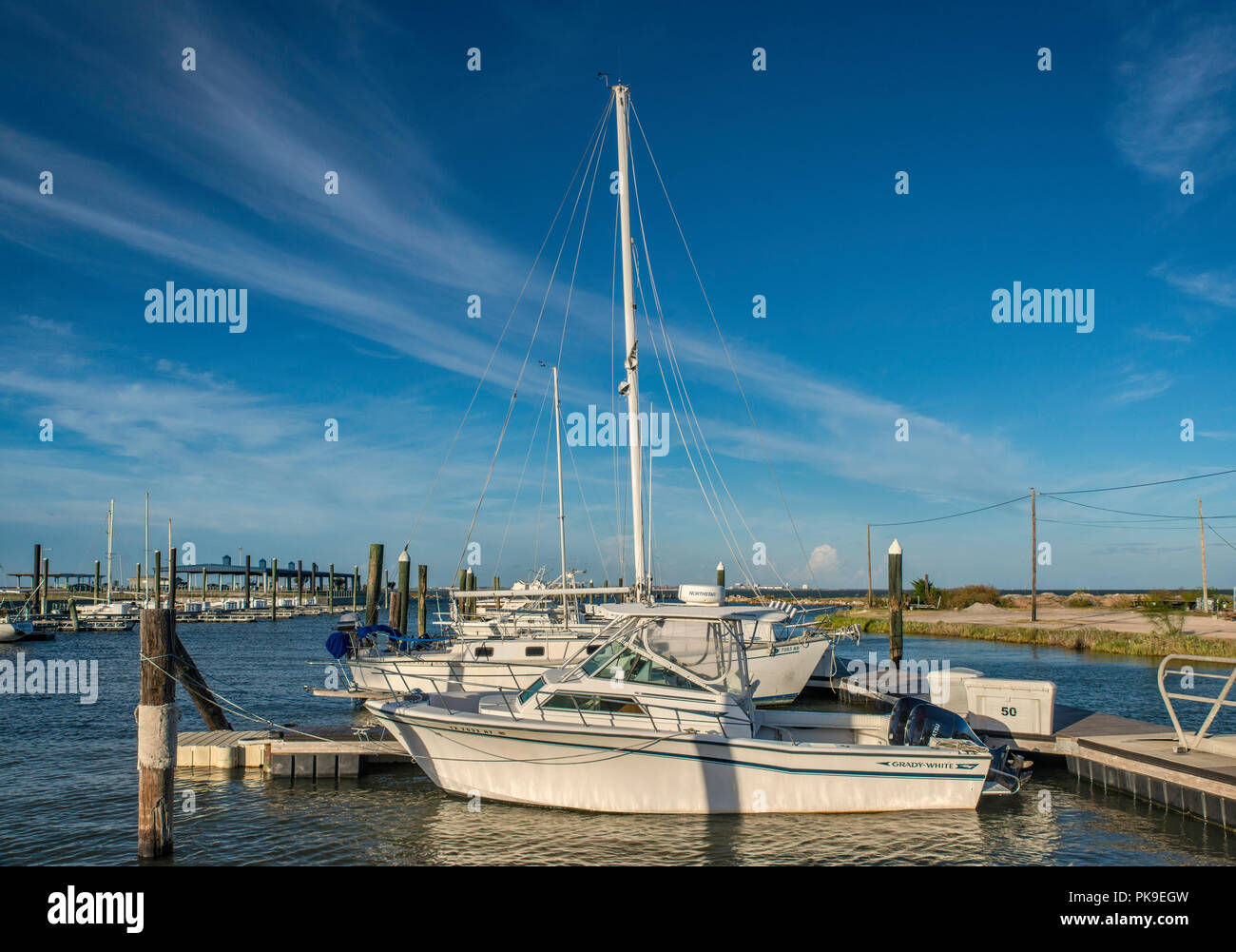Segelboote an nautischen Anlandungen Marina in Port Lavaca, Golfküste, Texas, USA Stockfoto