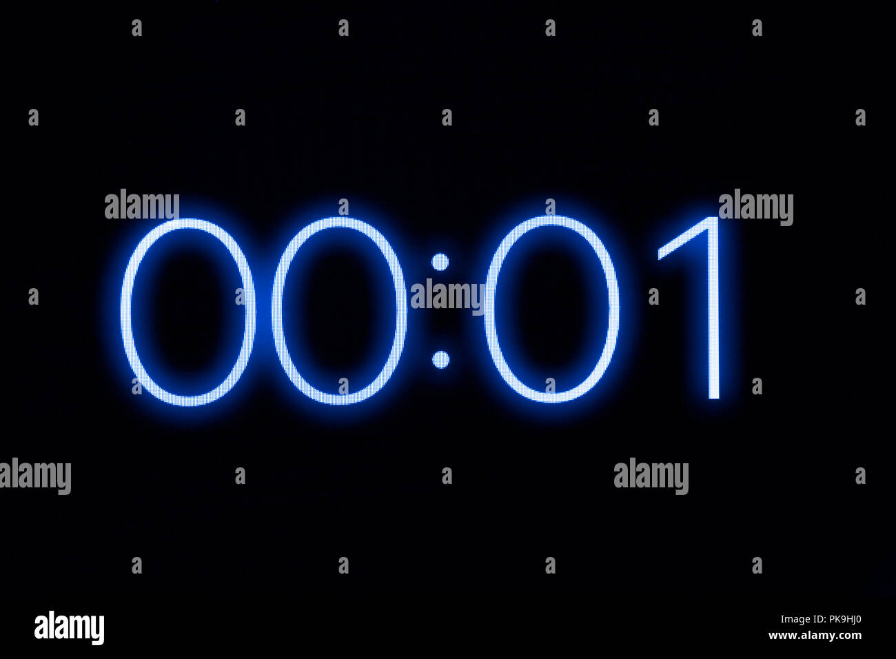 Digitale Zeitschaltuhr Stoppuhr Anzeige 1 eine Sekunde verbleibend. Not, Dringlichkeit, aus der Zeit Konzept. Stockfoto