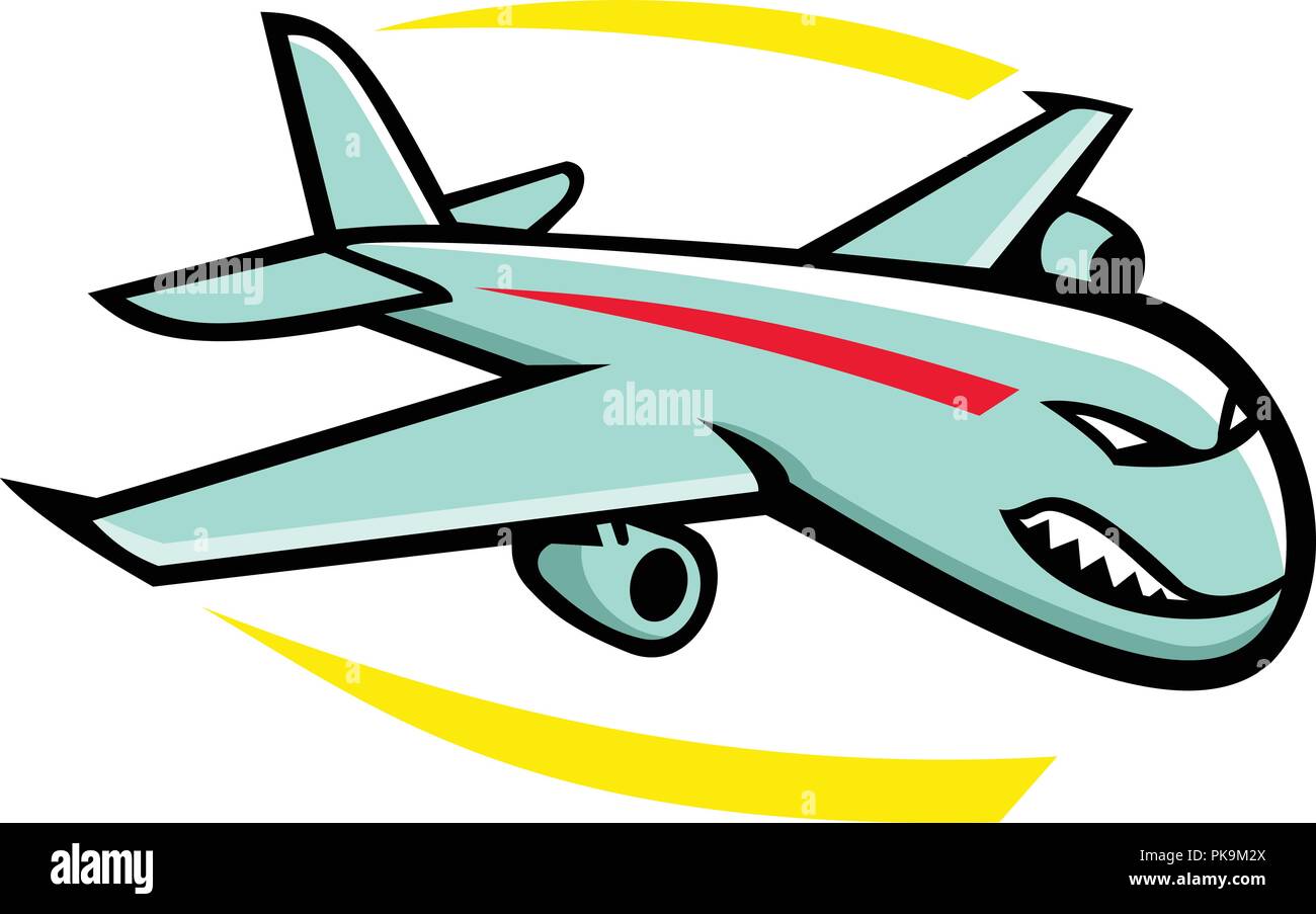 Maskottchen Symbol Abbildung eines zornigen wide-body commercial Jet Airliner und Cargo Aircraft flying in vollem Flug von der Seite gesehen auf isolierten backgroun Stock Vektor