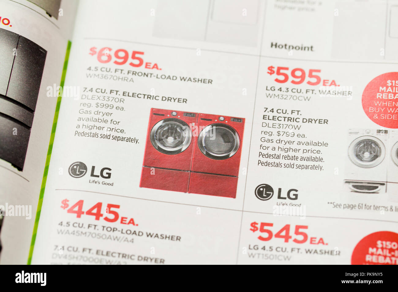 Wöchentliche mailer ad für Waschmaschine und Trockner (Haushaltsgeräte) - USA Stockfoto