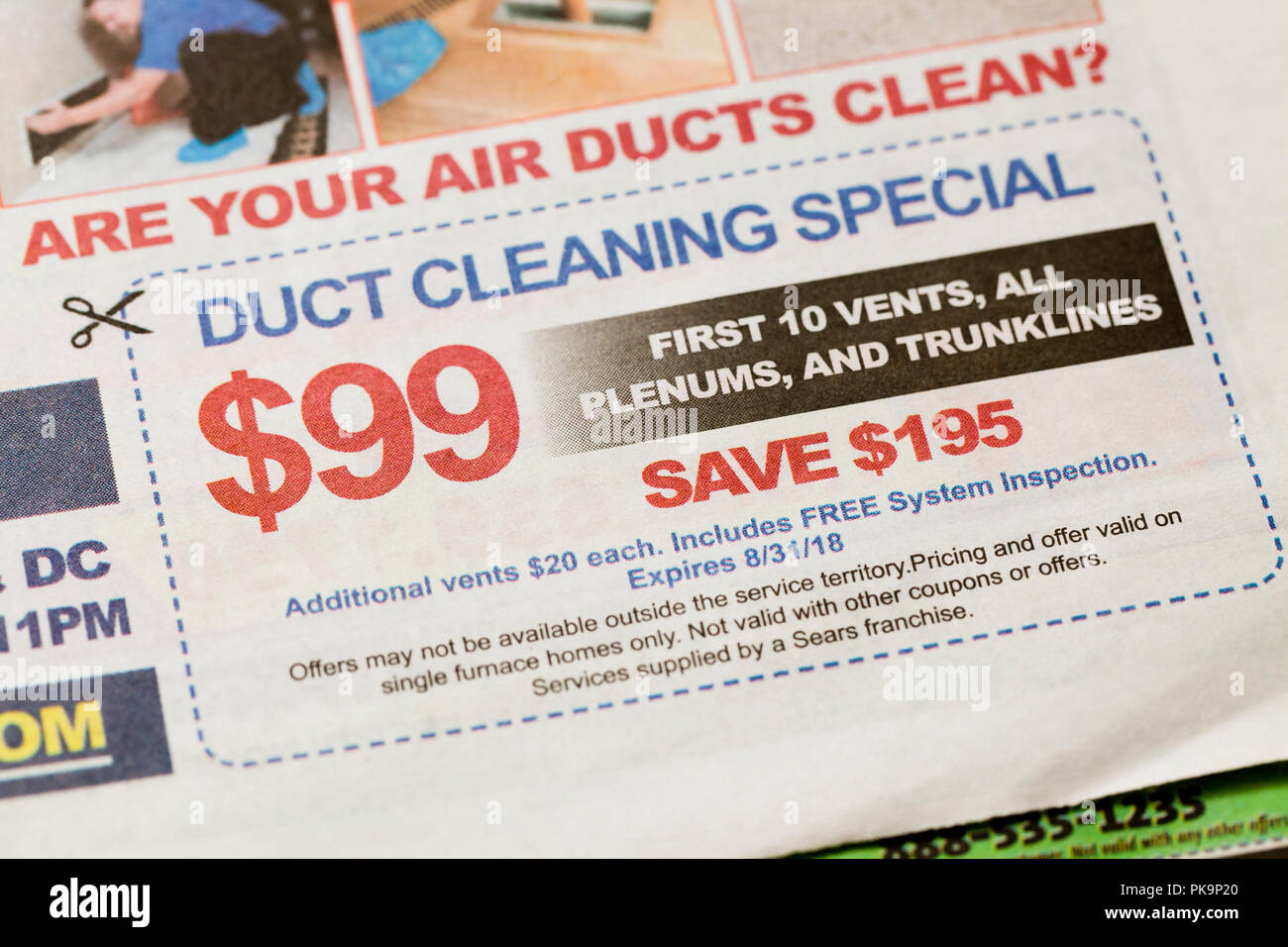 Air duct Reinigung Service Gutschein - USA Stockfoto