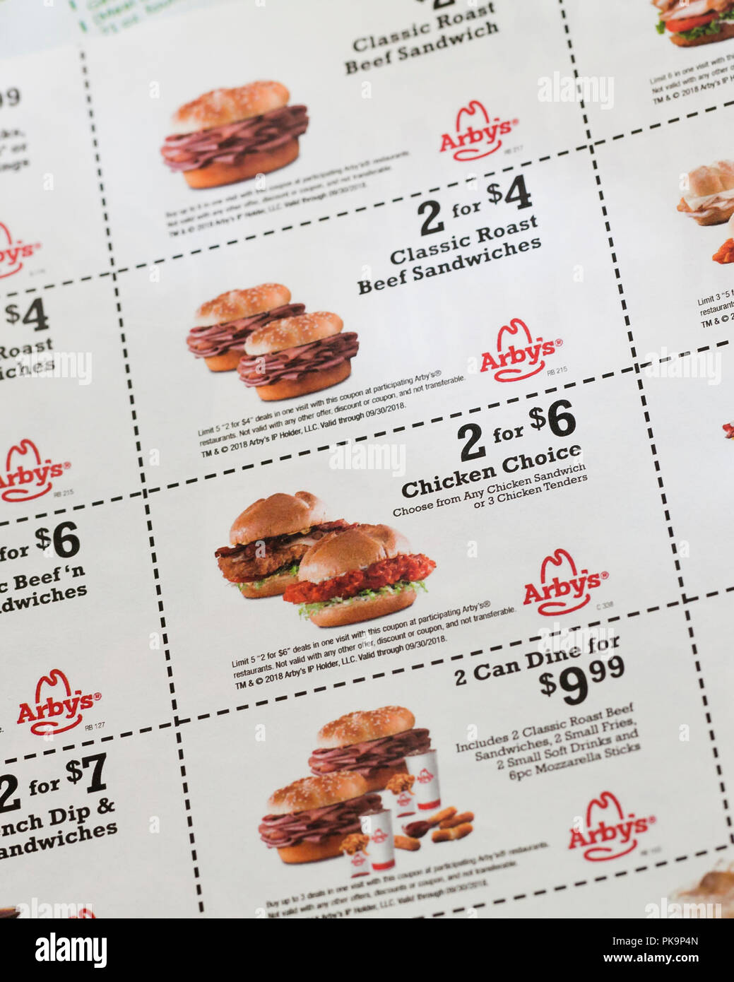 Arby's Sandwich Coupons (Fast food Coupon) - USA Stockfoto