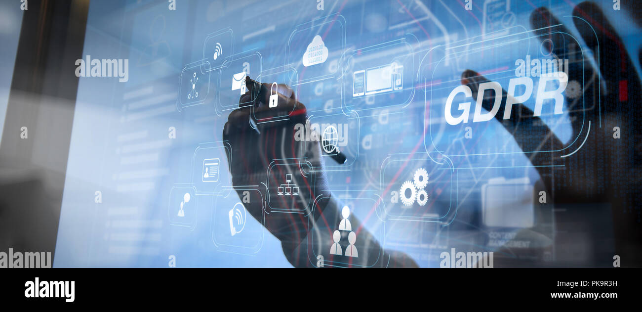 Bipr. Datenschutz Verordnung mit Cyber Sicherheit und Datenschutz virtuelle Diagramm. Business Team treffen. Photo professional Investor neue Comput Stockfoto