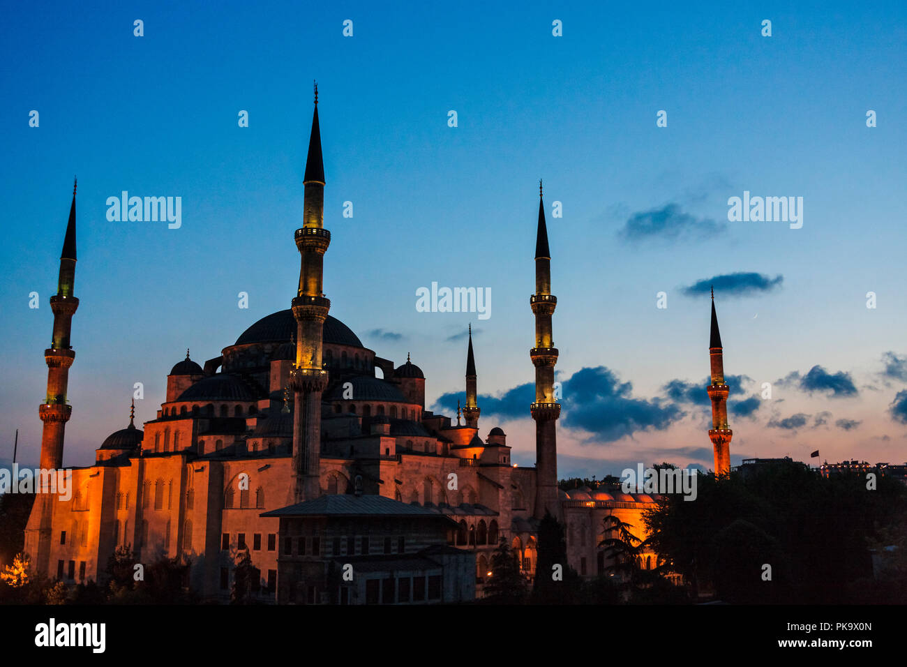 Nacht Blick auf die Blaue Moschee (Sultan Ahmed Moschee), Istanbul, Türkei Stockfoto