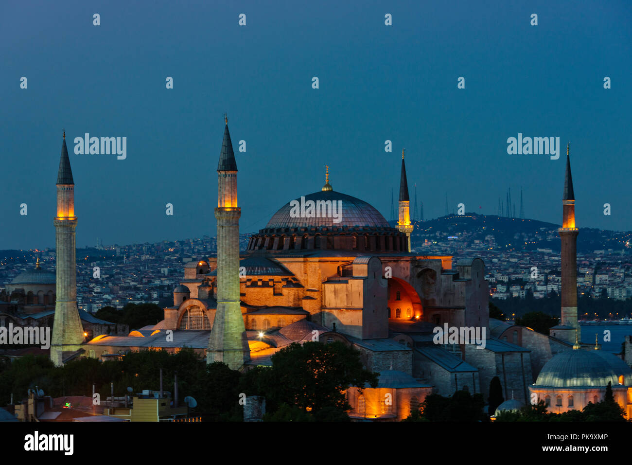Nacht Blick von der Hagia Sophia, Istanbul, Türkei Stockfoto
