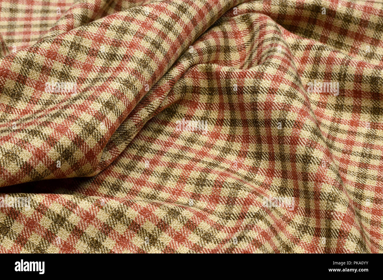 Gewebe aus Wolle, Käfig rot-beige-braun Stockfoto