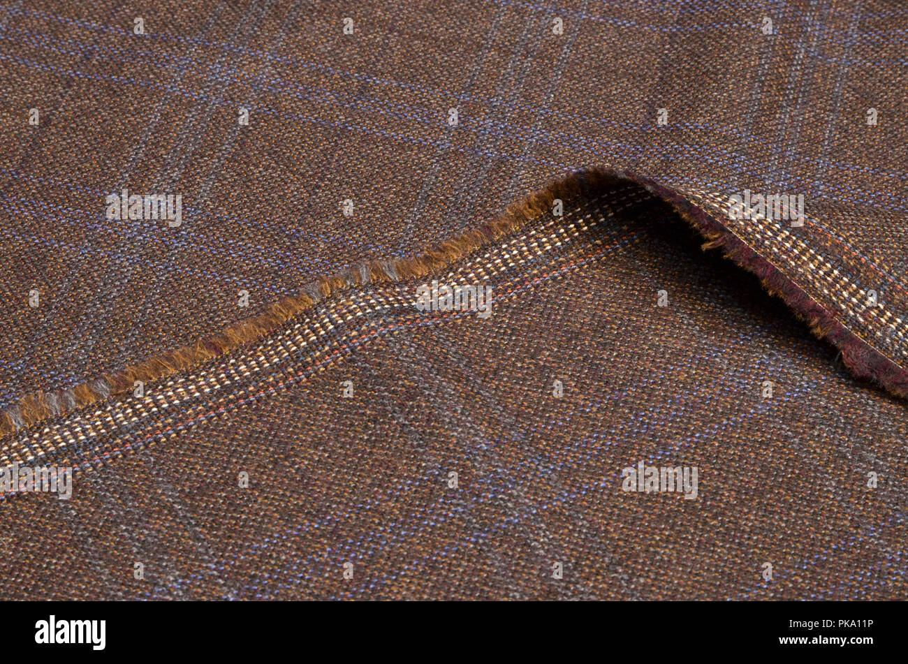 Wollenen Anzug Stoff, Käfig Braun - Blau Stockfoto