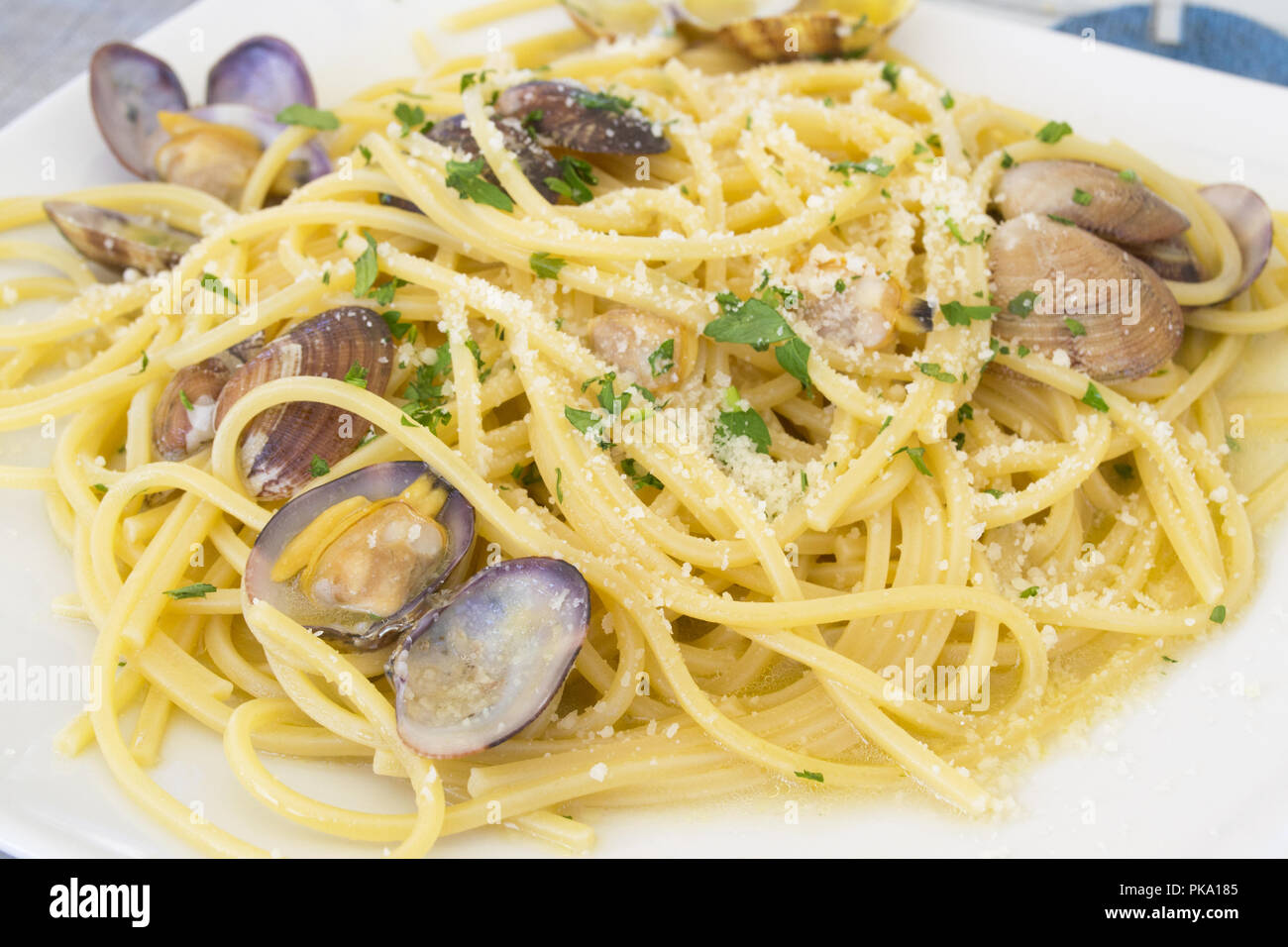 Delitious italienische Küche Pasta & Vongole Stockfoto