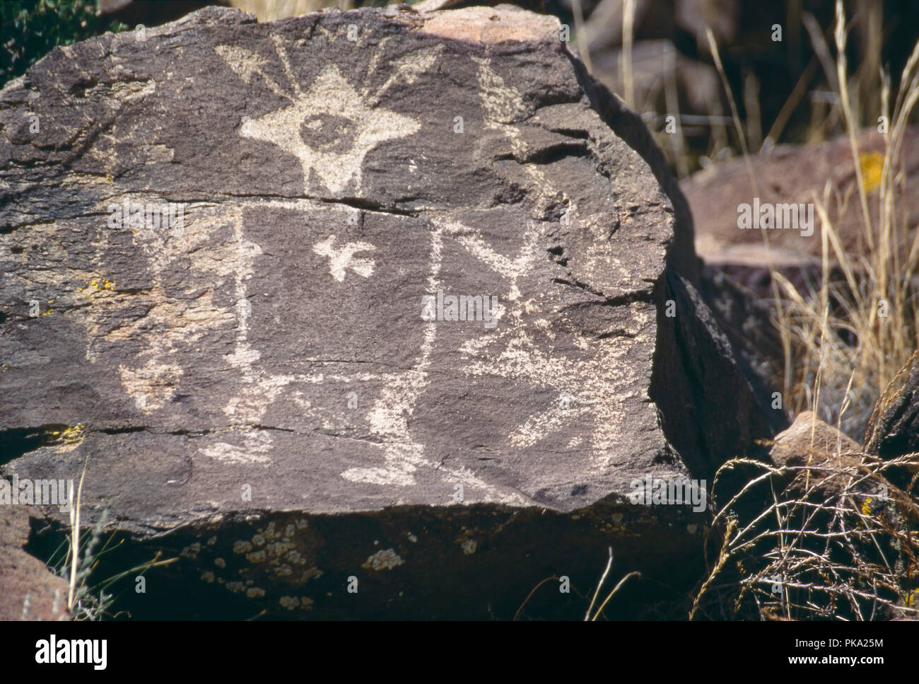 Indianische Felszeichnungen in der Nähe von La Cumbrecita, New Mexico. Foto Stockfoto