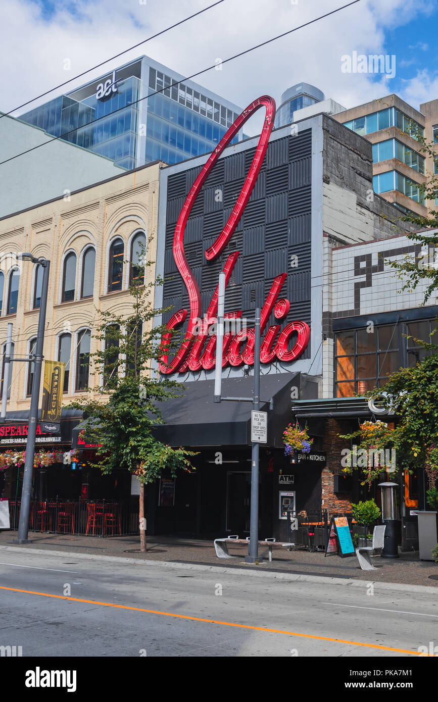 Granville Street im Herzen von Vancouver, British Columbia, Kanada; Stockfoto