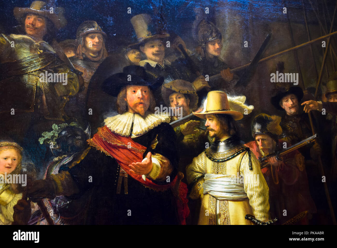 Das legendäre Meisterwerk "Die Nachtwache" von Rembrandt van Rijn im Rijksmuseum in Amsterdam, Niederlande Stockfoto