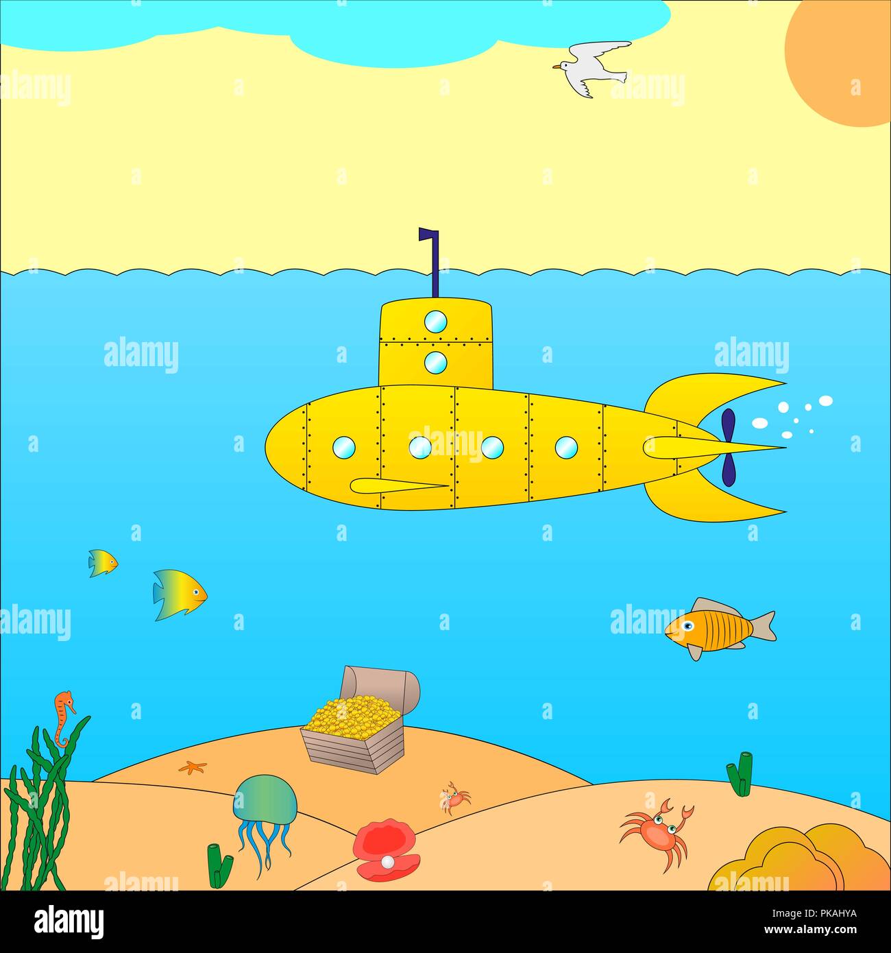 Vector Illustration einer U-Boot auf See Stock Vektor