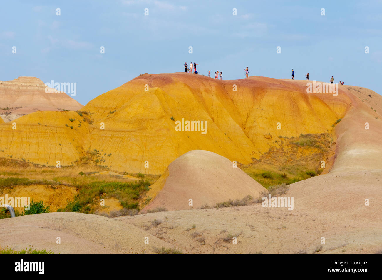 Die schroffe Schönheit der geologischen Formationen in den Badlands National Park von South Dakota, zieht Besucher aus der ganzen Welt. Stockfoto