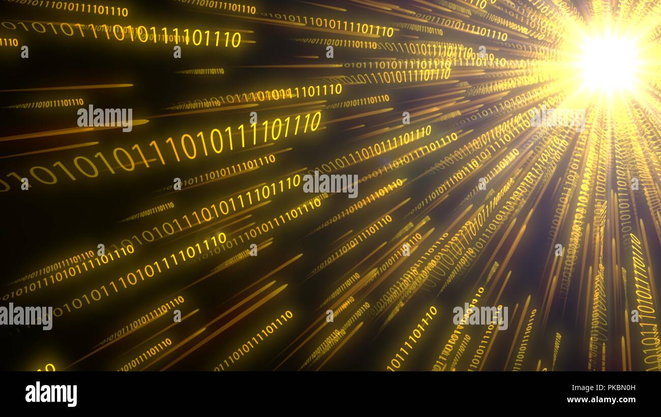 Computer Binärcode Ketten bewegen auf cpu. Konzeptionelle 3 Abbildung d Stockfoto