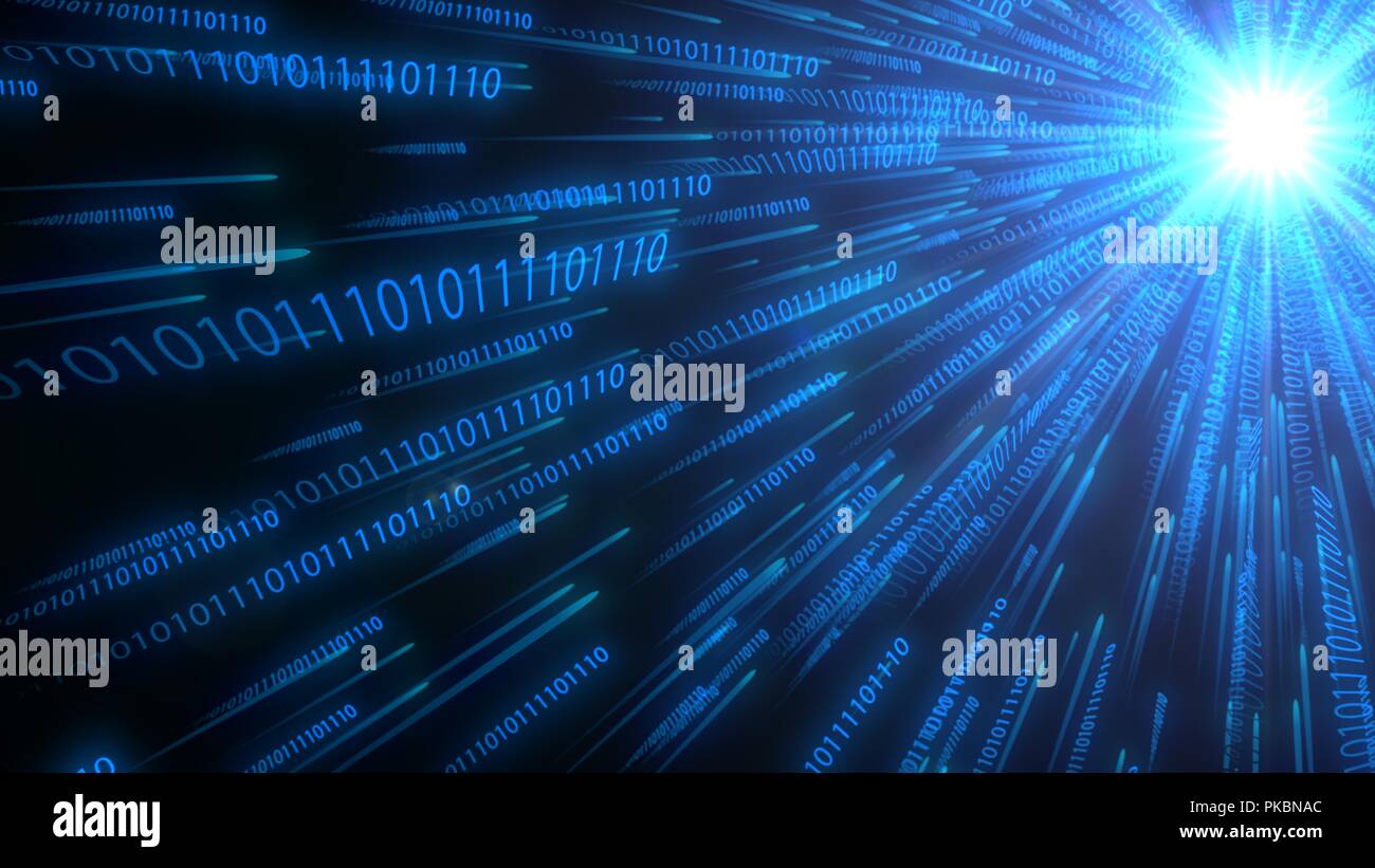 Computer Binärcode Ketten bewegen auf cpu. Konzeptionelle 3 Abbildung d Stockfoto