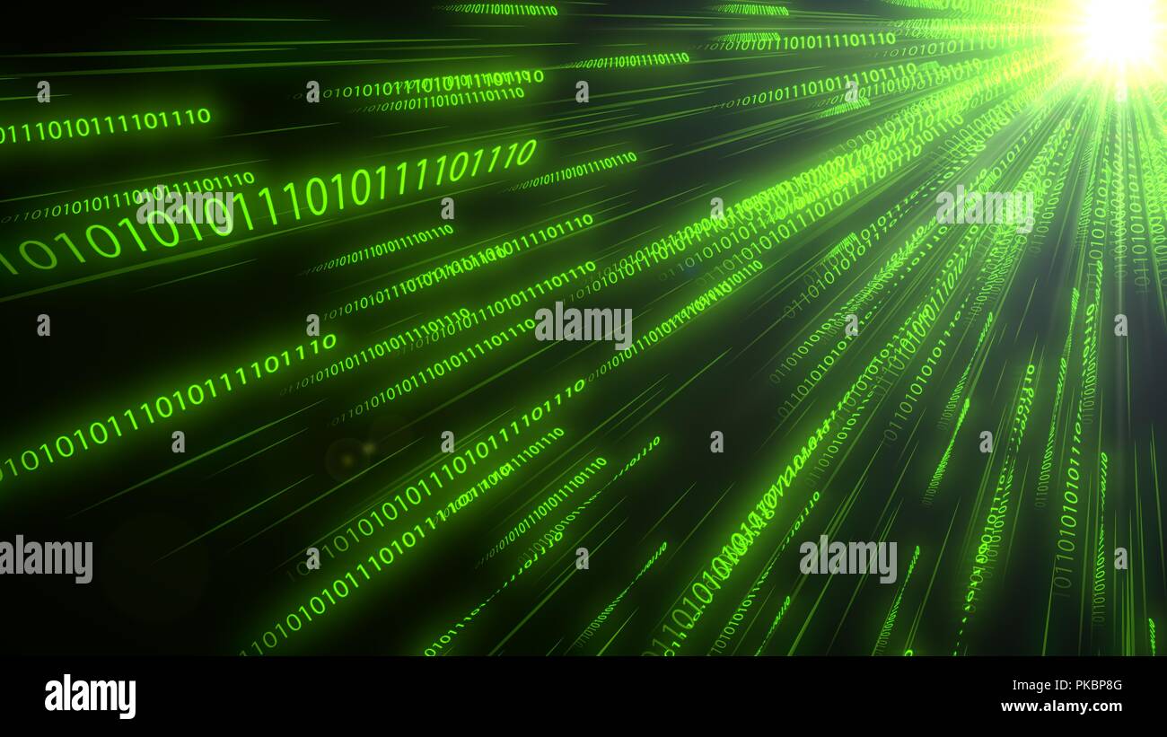 Computer Binärcode Ketten bewegen auf cpu. Konzeptionelle 3 Abbildung d Stockfoto