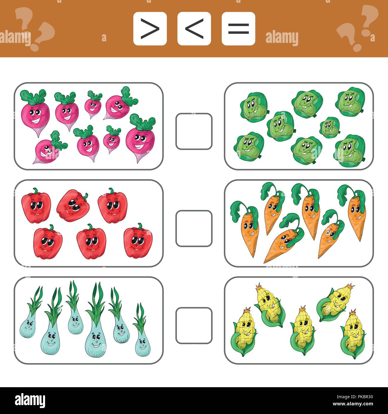 Lernen Mathematik, Zahlen - mehr, weniger oder gleich. Aufgaben für Kinder  Stock-Vektorgrafik - Alamy