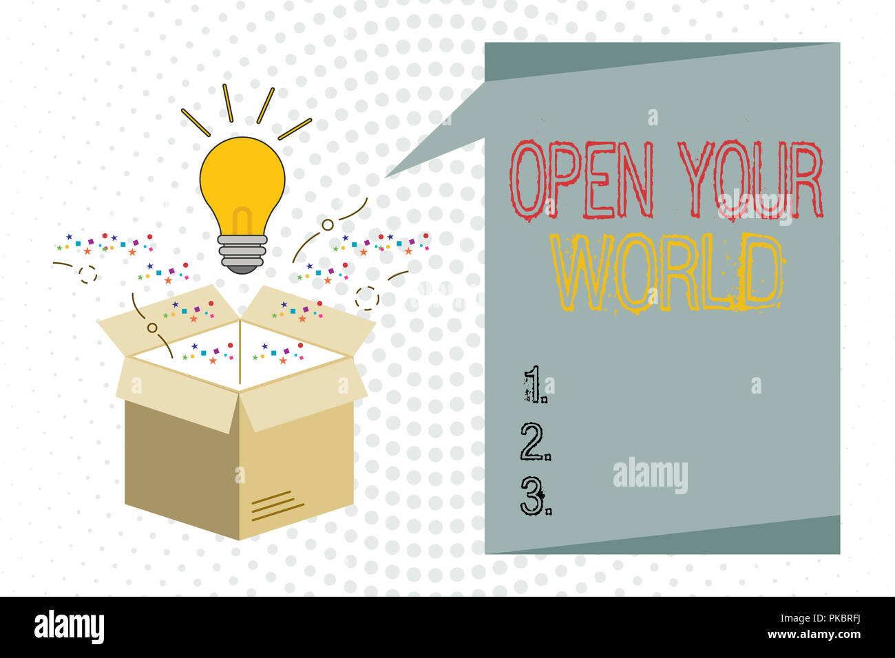 Handschrift Text schreiben Öffnen Sie Ihre Welt. Begriff Sinne erweitern Sie Ihren Geist und Mentalität von Negativität. Stockfoto