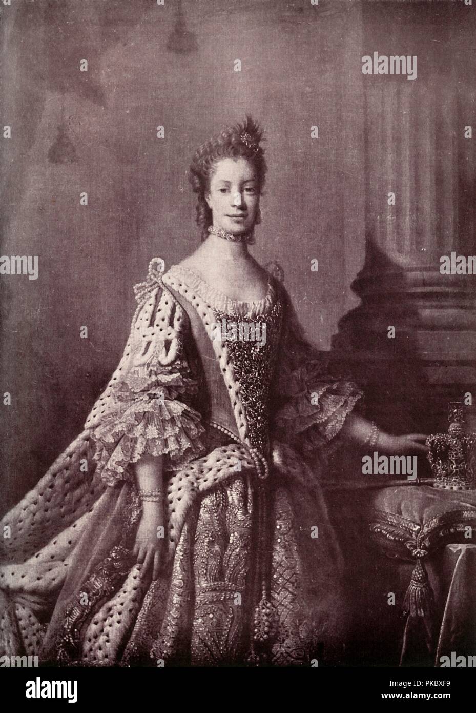 'Charlotte Sophia von Mecklenburg-Strelitz, Queen Consort von Georg III., 1761-1762, (1919). Artist: Unbekannt. Stockfoto
