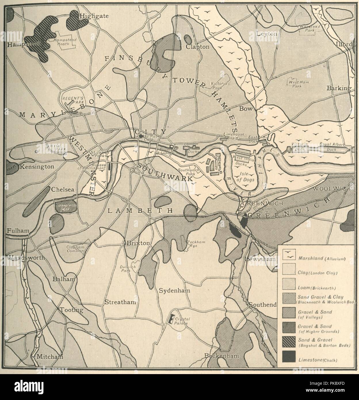 "Geologische Karte der Site von London, 1908. Artist: Unbekannt. Stockfoto